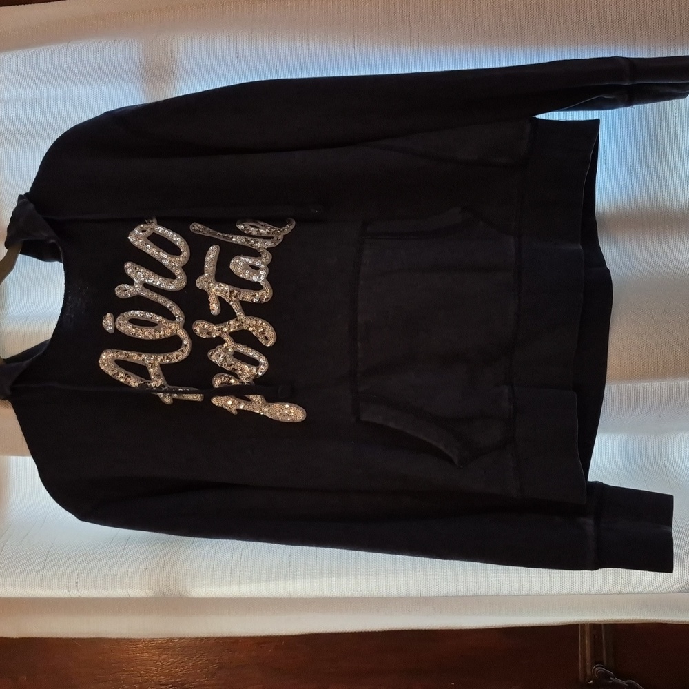 Aero Postale Pullover Hoodie Sz Large Silver Sequine Lux Soft Roo Pocket Sparkle
